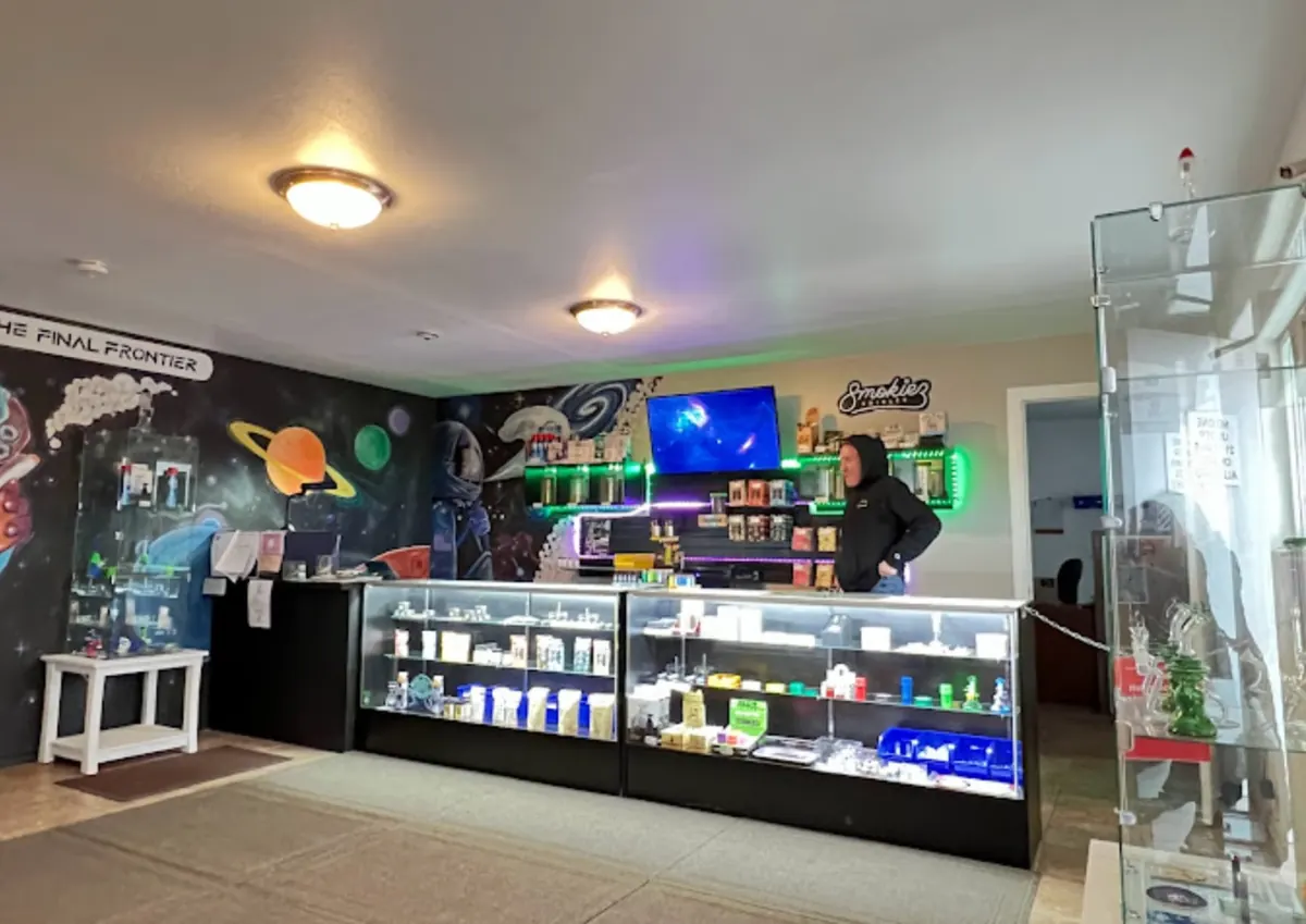 The counter and display cases at High-Mark Cannabis